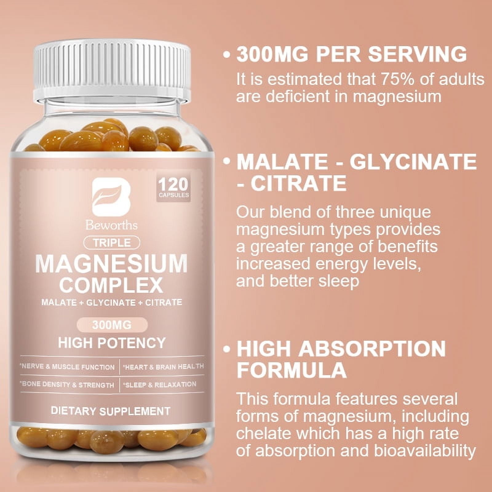 Magnesium Complex Supplement - Triple Calm Magnesium 3000 Mg with Magnesium Glycinate, Malate, and Citrate - for Rest and Relaxation - 240 Capsules